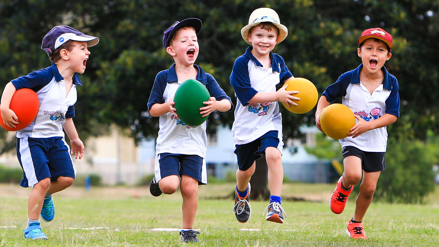 Friends having fun at Rugbytots.